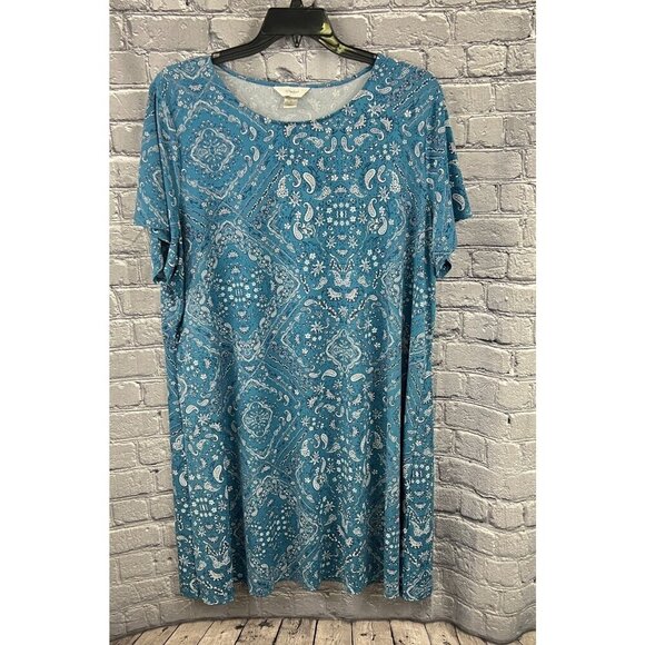 CJ Banks Dresses & Skirts - CJ Banks Blue Paisley Round-Neck Short Sleeve  Shift Dress - Women's 2X